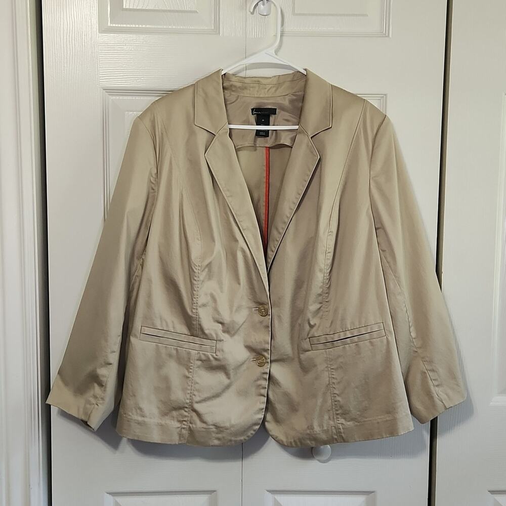 Vintage Lane Bryant Women's Tan Single Breasted Blazer Size 26 Shoulder Pads